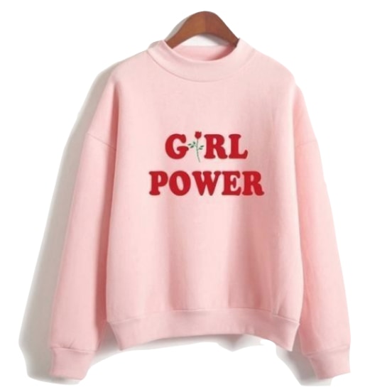 Pink Girl Power Crewneck Sweater Sweatshirt Red Rose Pullover Long Sleeve Feminism Feminist 