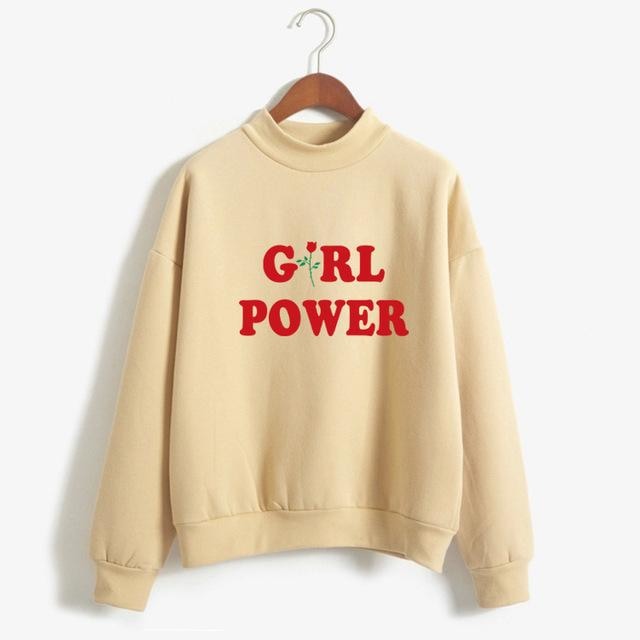 Yellow Girl Power Crewneck Sweater Sweatshirt Red Rose Pullover Long Sleeve Feminism Feminist 