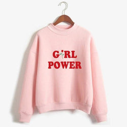 Pink Girl Power Crewneck Sweater Sweatshirt Red Rose Pullover Long Sleeve Feminism Feminist 