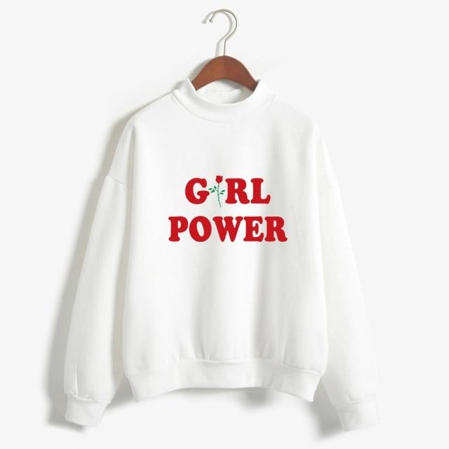 White Girl Power Crewneck Sweater Sweatshirt Red Rose Pullover Long Sleeve Feminism Feminist 