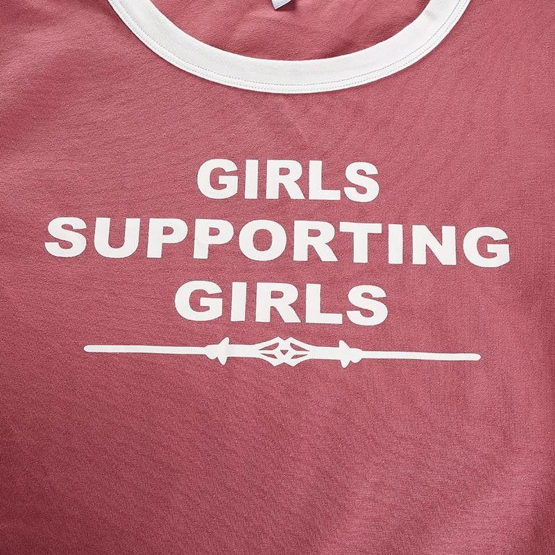 Girls Supporting Girls Crop Top Cropped Tee Belly Shirt Feminist Feminism Girl Power Empowerment Pink Red 