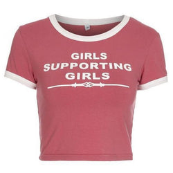 Girls Supporting Girls Crop Top Cropped Tee Belly Shirt Feminist Feminism Girl Power Empowerment Pink Red 