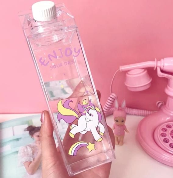 Glass Milk Carton Bottle - Enjoy Your Day Unicorn - cup