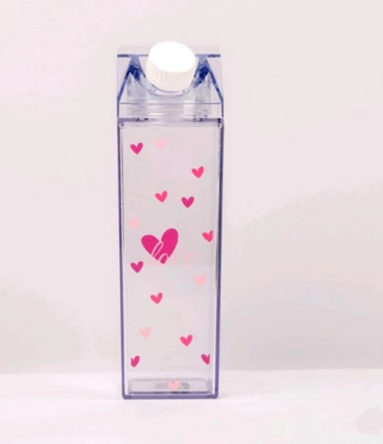 Glass Milk Carton Bottle - Love Hearts - cup