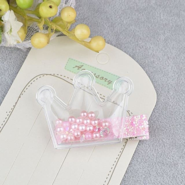 Glitter Confetti Clippies - Crown Beads Pink - hair clips
