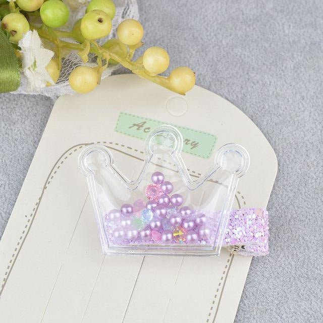 Glitter Confetti Clippies - Crown Beads Purple - hair clips