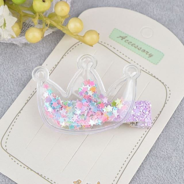 Glitter Confetti Clippies - Crown Rainbow - hair clips