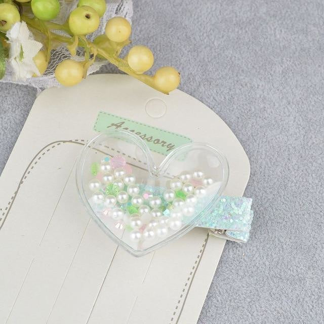 Glitter Confetti Clippies - Heart Beads White - hair clips