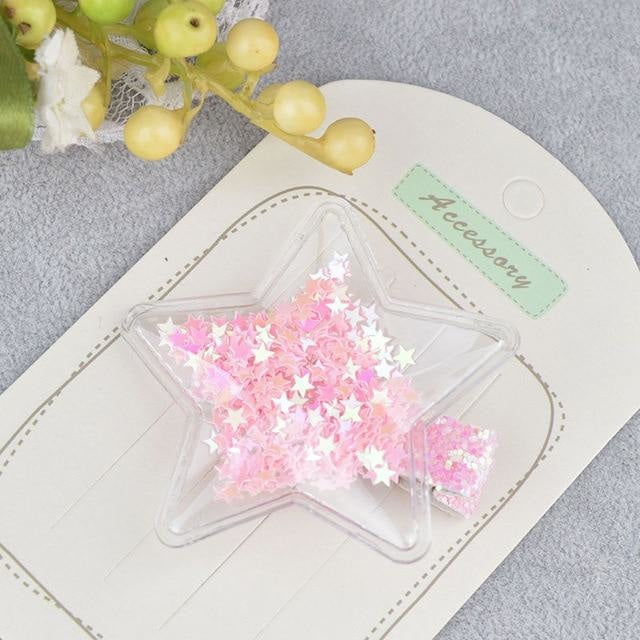 Glitter Confetti Clippies - Star Pink - hair clips