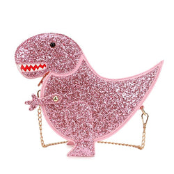 Pink Glitter T-Rex Dinosaur 3D Handbag Purse Satchel Bag Shimmer Kawaii Fashion 