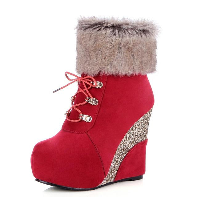 Glitter Wedge Booties - Red / 4 - Shoes