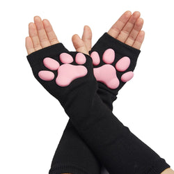 3D Paw Pad Gloves - Black Long - gloves, mittens, paw, paw pad, prints