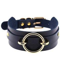 Vegan Leather O Ring Gold Collar Choker Necklace Petplay BDSM Kink Fetish Gear