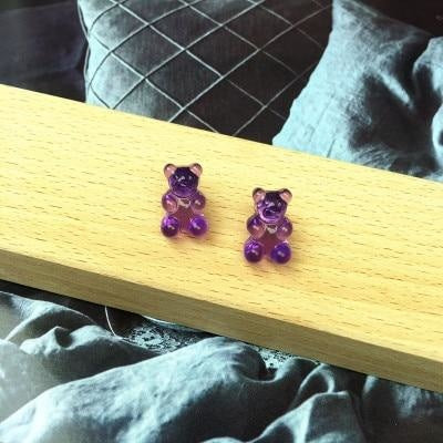 Purple Kawaii Gummy Bear Candy Stud Earrings Cute Jelly Resin 