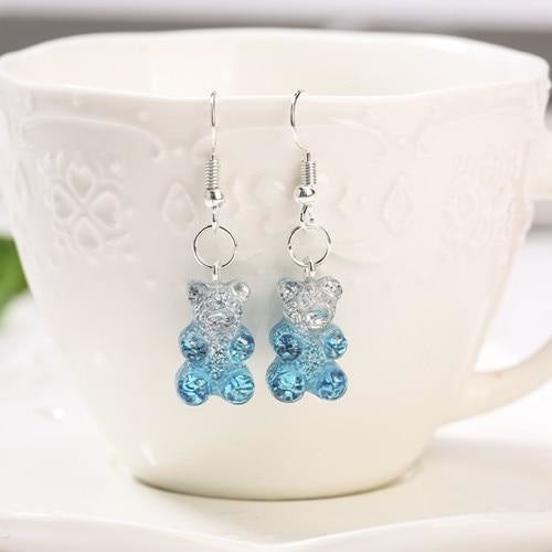 Gummy Bear Earrings - Blue & Silver Glitter - earrings