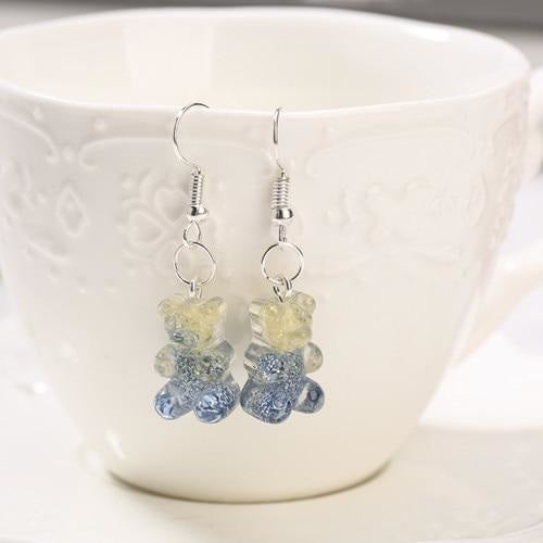 Gummy Bear Earrings - Blue & Yellow Glitter - earrings