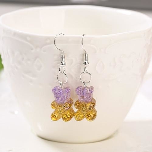 Gummy Bear Earrings - Gold & Purple Glitter - earrings