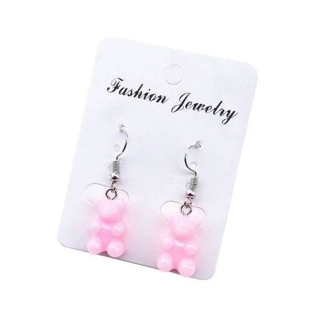 Gummy Bear Earrings - Opaque Pink Dangle Earrings - earrings
