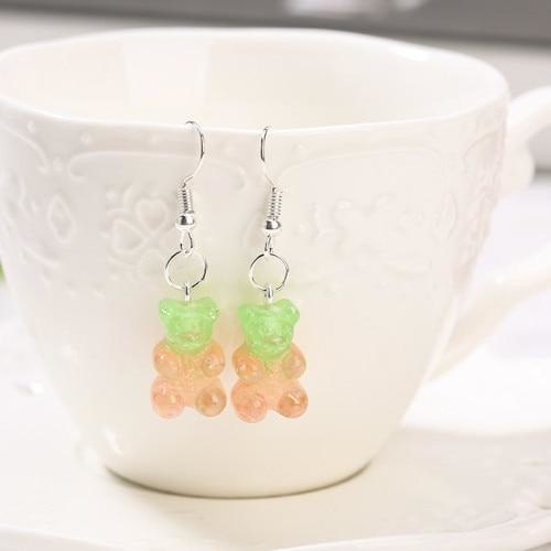 Gummy Bear Earrings - Orange & Green Glitter - earrings
