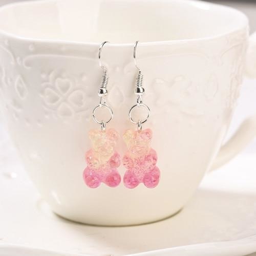 Gummy Bear Earrings - Pink & Yellow Glitter - earrings
