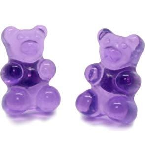 Purple Kawaii Gummy Bear Candy Stud Earrings Cute Jelly Resin 