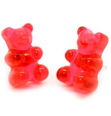 Red Kawaii Gummy Bear Candy Stud Earrings Cute Jelly Resin 