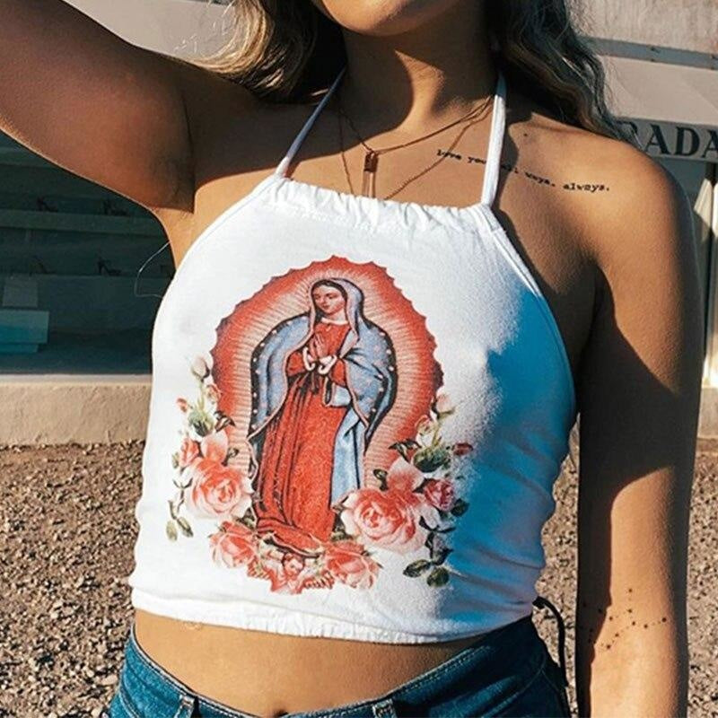 Hail Mary Crop Top - White / S - angel, belly shirt, shirts, tank, tee