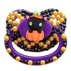 Halloween Deco Pacifiers (8 Styles) - Cat Pumpkin - binkie, binkies, binky, creepy, cute