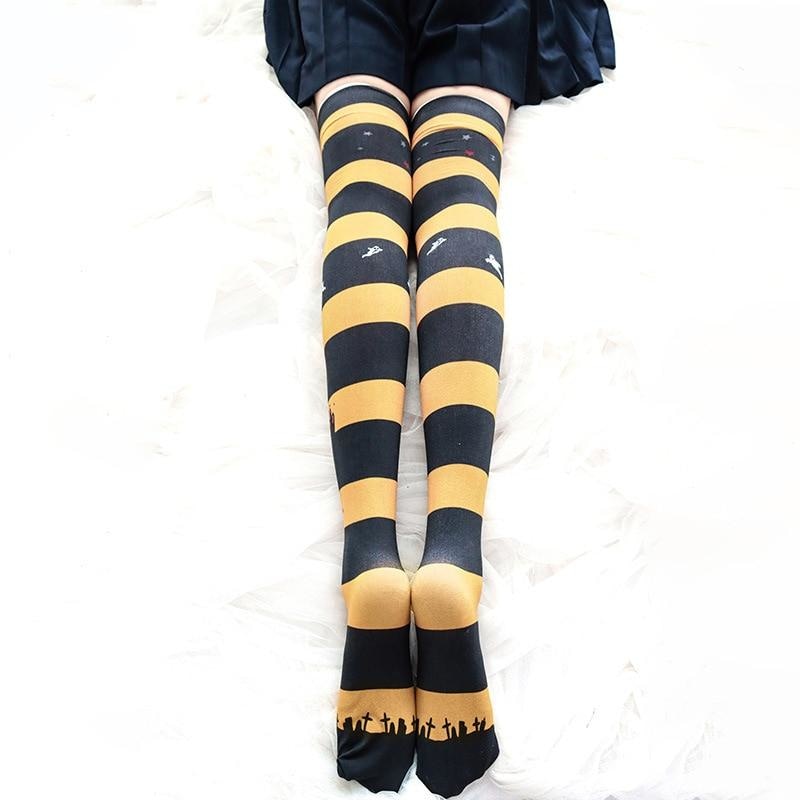 Halloween Lolita Stockings - bat, bats, ghost, ghosts, goth
