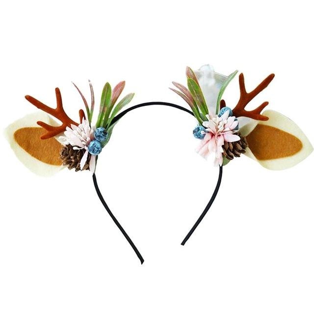 Handmade Reindeer Antlers - Pinecone & White Flowers - headband