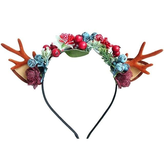 Handmade Reindeer Antlers - Red & Blue Berries - headband