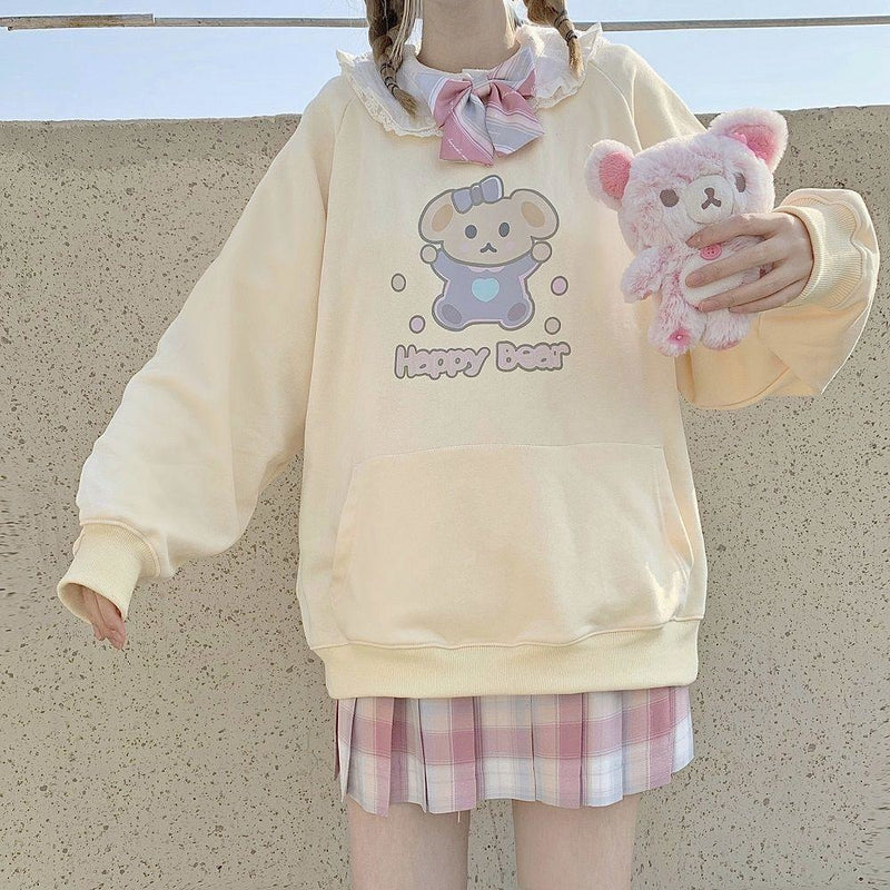 Happy Baby Bear Hoodie - M - crewneck, crewnecks, fairy kei, hooded, hoodies