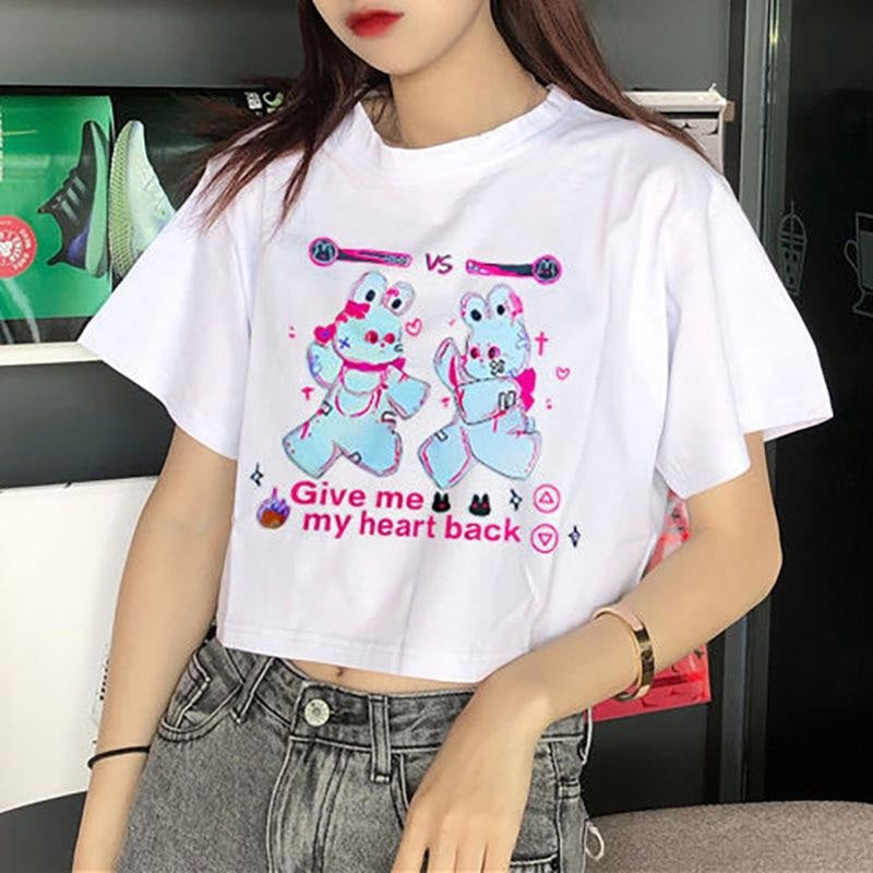 Give Me My Heart Back Crop Top - White / M - baby doll, black, bunnies, bunny, bunny top