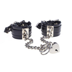 Heart Locket Cuffs - Black - bdsm, black leather, cuffs, daddy fetish, kink