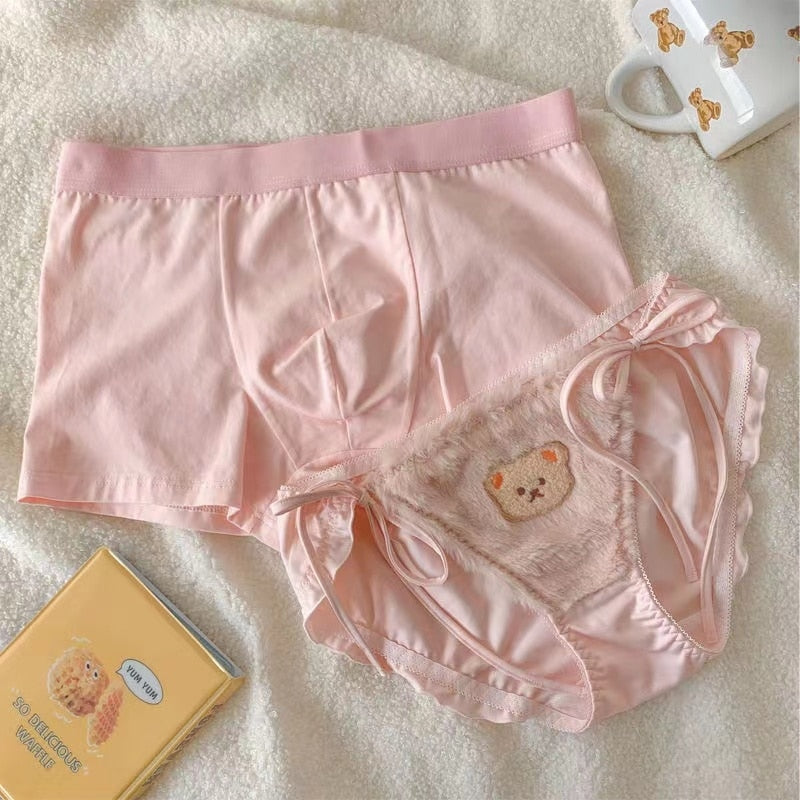 His & Hers Teddy Undies - Pink Plain Bear / Women M- Men L - boys, lingerie set, sets, mens, panties