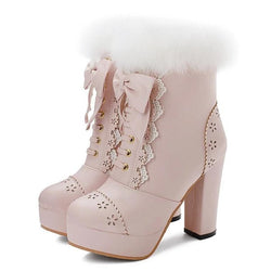 Holiday Lolita Booties - Pink / 5 - boots