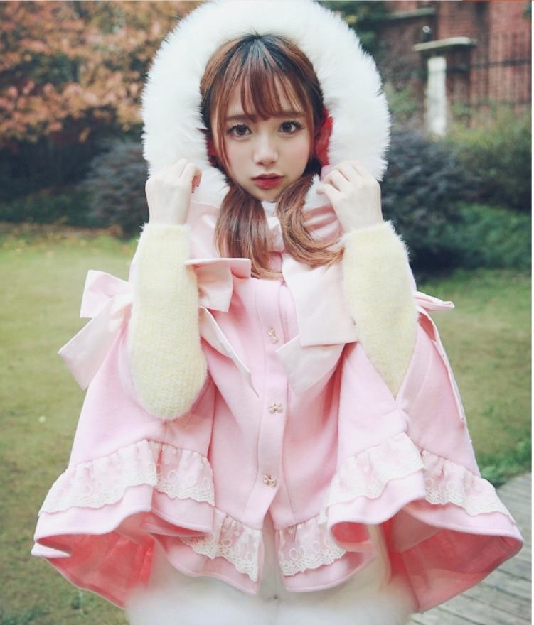 Holiday Lolita Poncho Coat - Pink / S - jacket