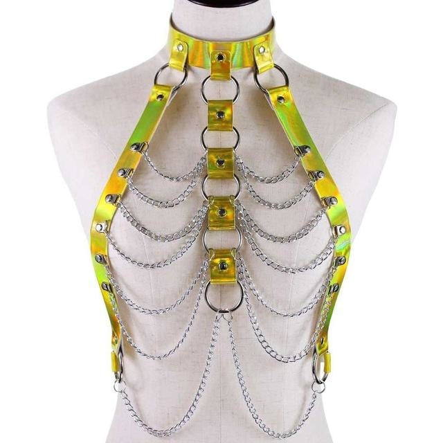 Gold Holographic Chain Body Chest Harness Gothic Shiny