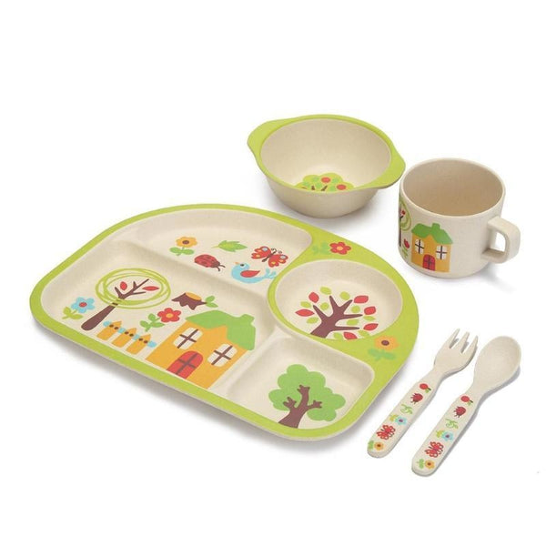 Home Sweet Dinner Set - bamboo, bowl, bowls, cartoon, cutlery