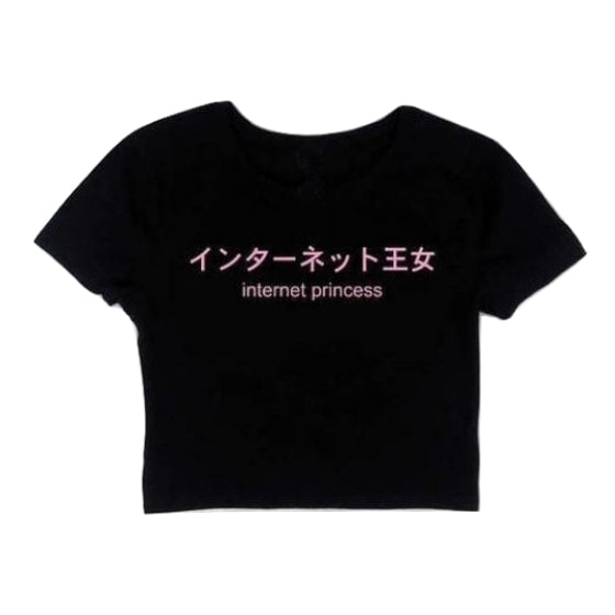 Black Internet Princess Crop Top Belly Shirt Harajuku Japan Kawaii 