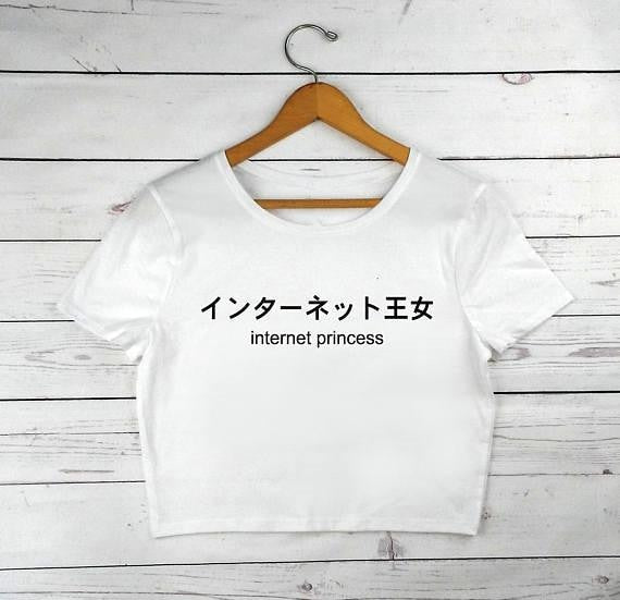 White Internet Princess Crop Top Belly Shirt Harajuku Japan Kawaii