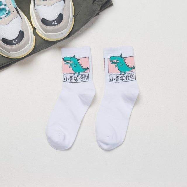 Japanese Dino Socks - White Dinosaur - socks