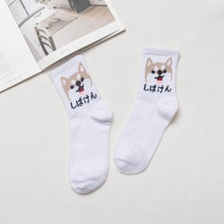 Japanese Dino Socks - White Dog - socks