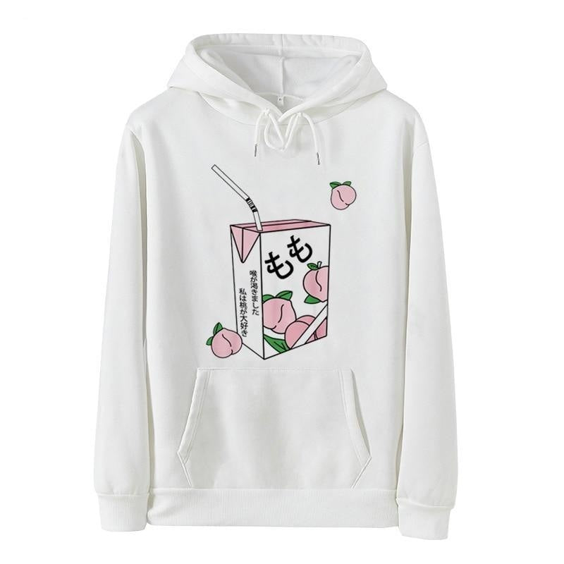 Japanese Peach Milk Hoodie - White / M - hooded, hoodie, hoodies, japan, japanese