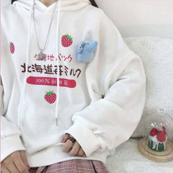 Japanese Strawberry Hoodie - White / S - berries, berry, harajuku, hooded, hoodie