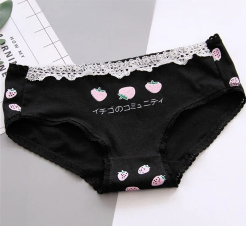 Japanese Strawberry Undies - Black - underwear