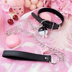 Vegan Leather Petplay Cat Collar & Leash Set BDSM Fetish Kink Toys Choker Necklace by DDLG Playground