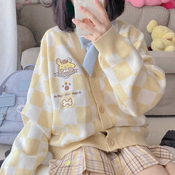 Kawaii Checkered Cardigan - M / Yellow - brown, bunnies, bunny, cardigan, cardigans
