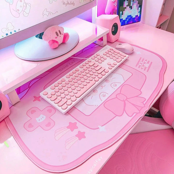 Kawaii Kitten Gaming Mousepad - Pink Cat - desktop, fairy, fairy kei, kei fashion, fairykei