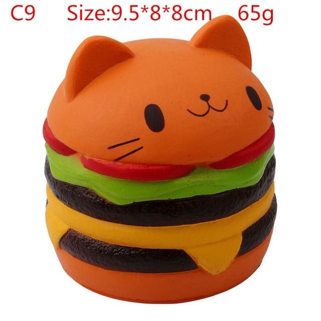 Kawaii Squishies (40+ Styles) - 9.5cm Brown Hamburger Cat - squishy